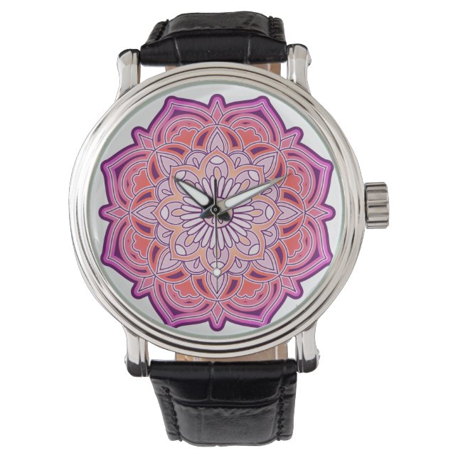 Niedlich Pink Mandala Armbanduhr (Vorderseite)