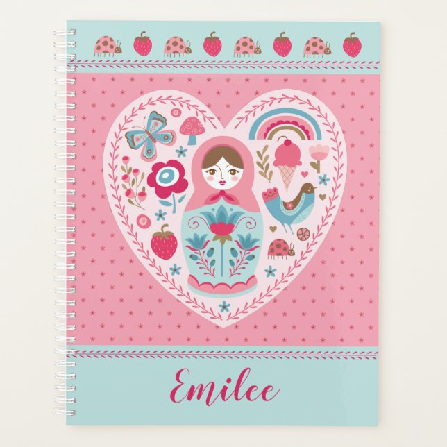 Niedlich Pink Matryoshka Russische Puppe Planer (Vorderseite)