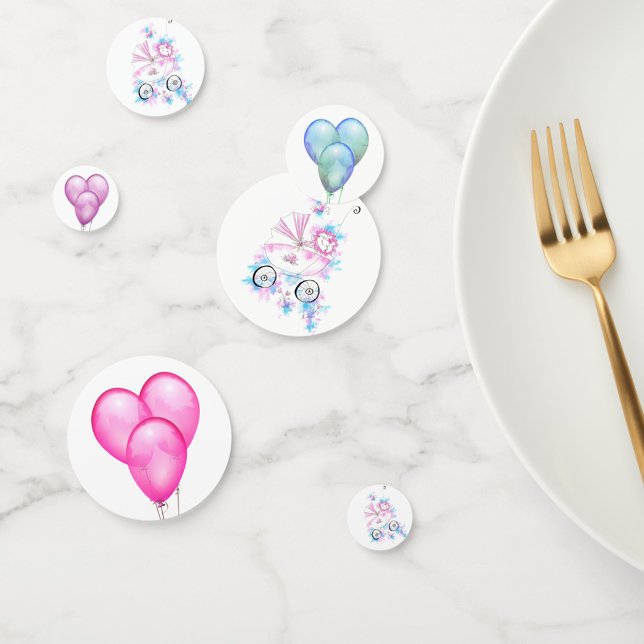 Niedlich Pink Mauve Aqua Watercolor Baby in Pram Konfetti (Von Creator hochgeladen)