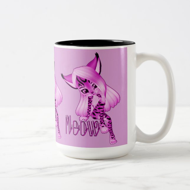 Niedlich Pink Meow Tiger Cat Kaffee Tasse (Rechts)