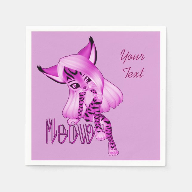 Niedlich Pink Meow Tiger Cat Napkins Serviette (Vorderseite)