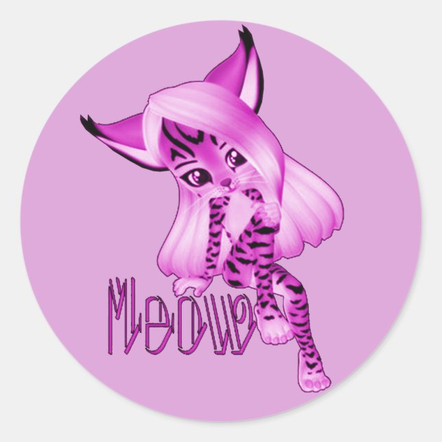 Niedlich Pink Meow Tiger Cat Stickers (Vorderseite)