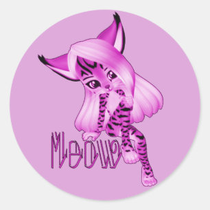 Niedlich Pink Meow Tiger Cat Stickers