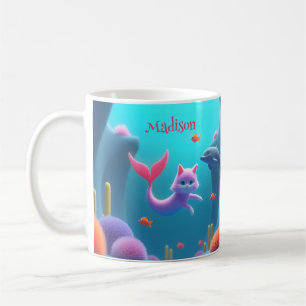 Niedlich Pink Mermaid Kitten Kaffeetasse