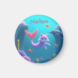 Niedlich Pink Mermaid Kitten Magnet