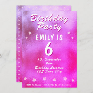 Niedlich Pink Metallic Foil Star Girly Geburtstag Einladung