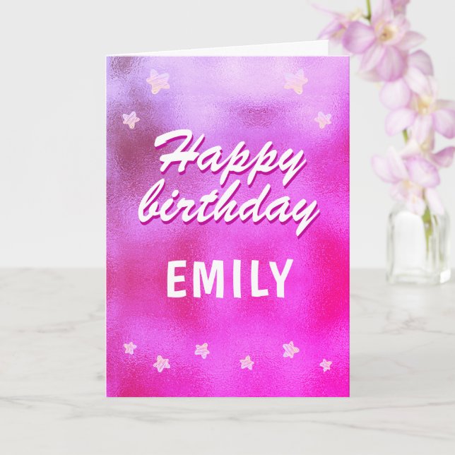 Niedlich Pink Metallic Foil Star Girly Geburtstag Karte (Orchidee)