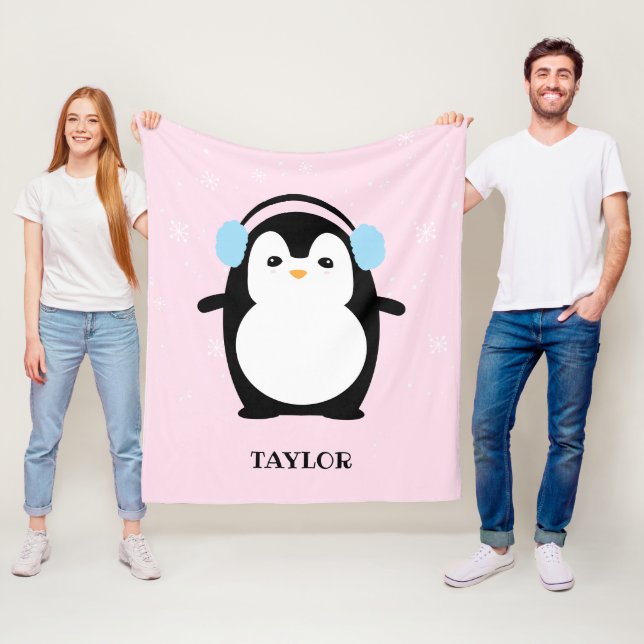 Niedlich Pink moderne Babypinguin kawaii Illustrat Fleecedecke (Beispiel)