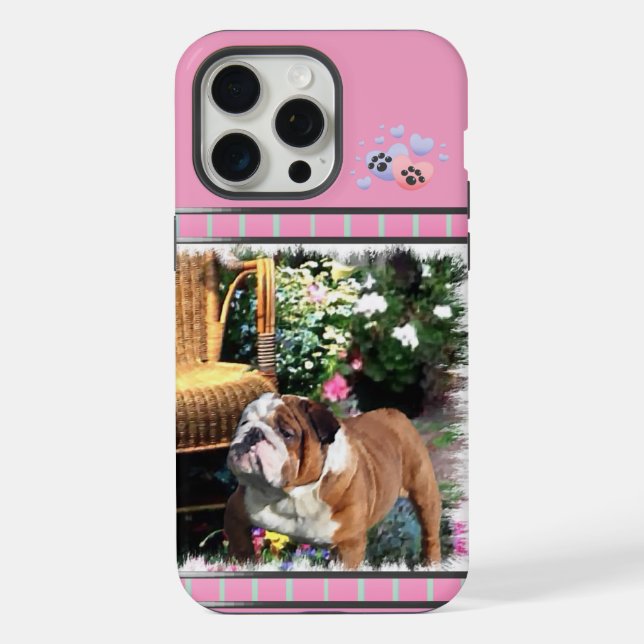 Niedlich Pink Moderne englische Bulldog Hunde Kuns iPhone Hülle (Rückseite)