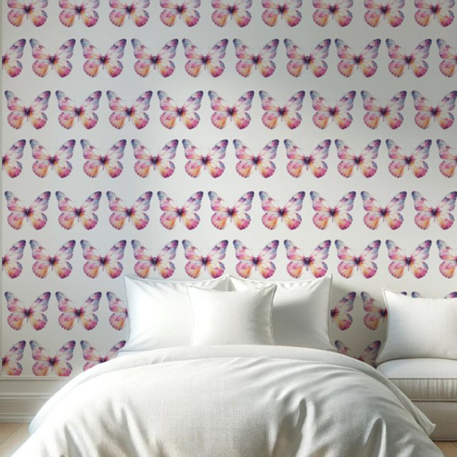 Niedlich-Pink-Muster-Schmetterlinge Tapete (Butterfly wallpaper in pink and purple by Do Tell A Belle)