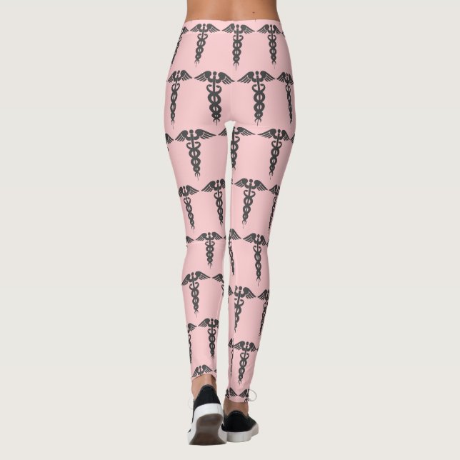 Niedlich Pink Nurse Caduceus Pattern Womens Leggings (Rückseite)