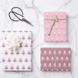 Niedlich Pink Ombre Weihnachtsbaummuster Geschenkpapier Set