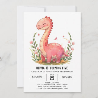 Niedlich Pink Online Dinosaurier Girl Geburtstag Einladung