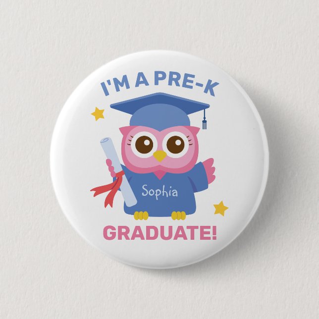 Niedlich Pink Owl, ich bin ein Pre-K Graduate, Per Button (Vorderseite)