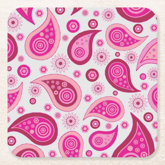 Niedlich Pink Paisley Pattern Rechteckiger Pappuntersetzer (Vorderseite)