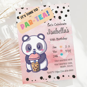 Niedlich Pink Panda Boba Tea Einladung zum Geburts