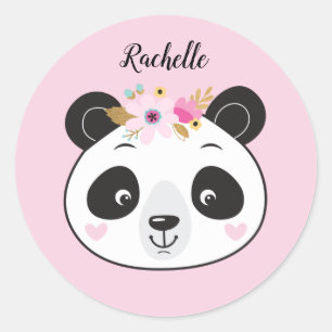 Niedlich Pink Panda Face Girly Personalisiert Runder Aufkleber