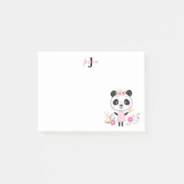 Niedlich Pink-Panda-Girl-Monogramm Post-it Klebezettel