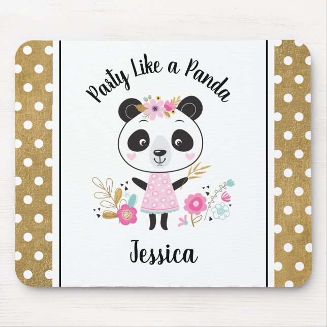 Niedlich Pink Panda Girl Personalisiert Mousepad (Vorne)