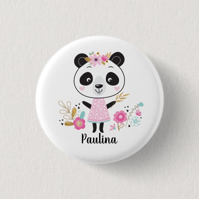 Niedlich Pink Panda Girly Button (Vorderseite)