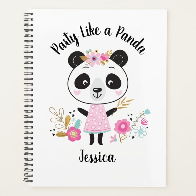 Niedlich Pink Panda Girly Personalisiert Planer (Vorderseite)