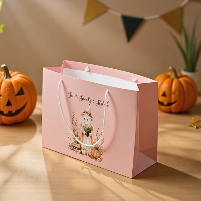 Niedlich Pink Pastel Ghost & Pumpkin Halloween Große Geschenktüte (Von Creator hochgeladen)