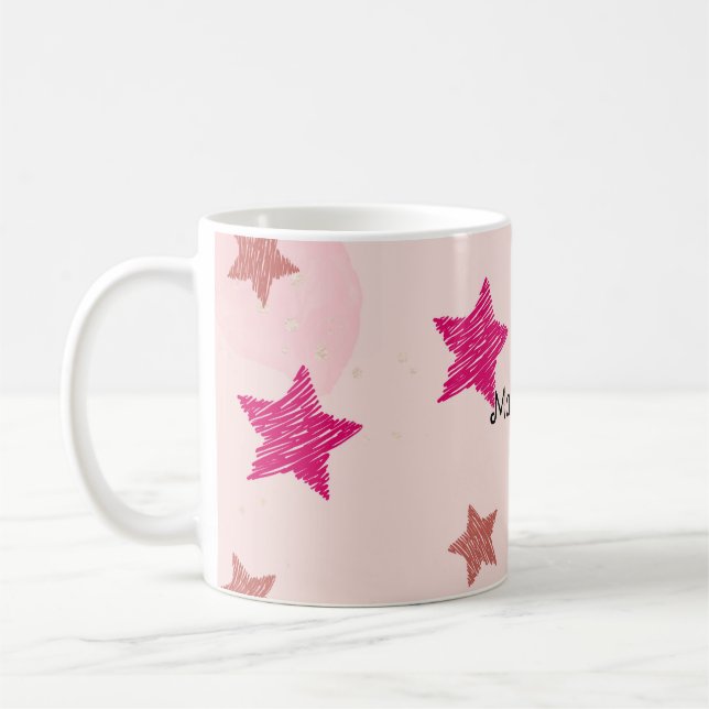 Niedlich Pink Pastel Stars Weihnachtsmuster Kaffeetasse (Links)