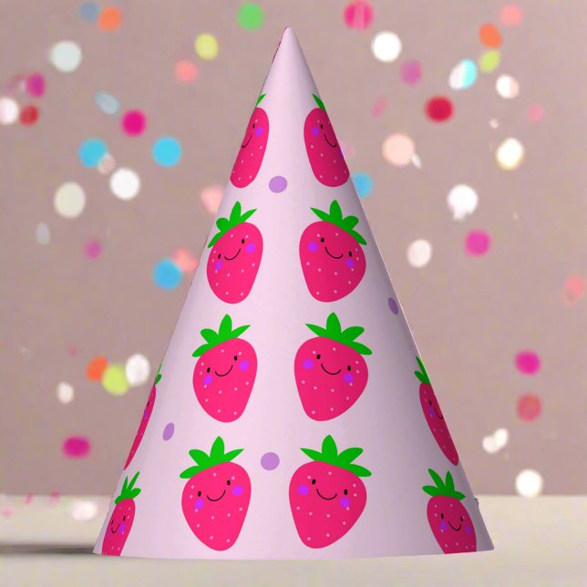 Niedlich Pink Pattern Strawberries Birthday Girl Partyhütchen (Von Creator hochgeladen)