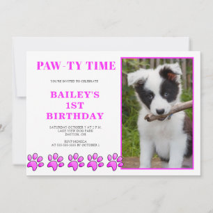 Niedlich Pink Pawty Time Hund Geburtstag Einladung