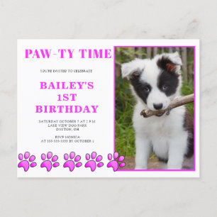 Niedlich Pink Pawty Time Hund Geburtstag Einladung Postkarte