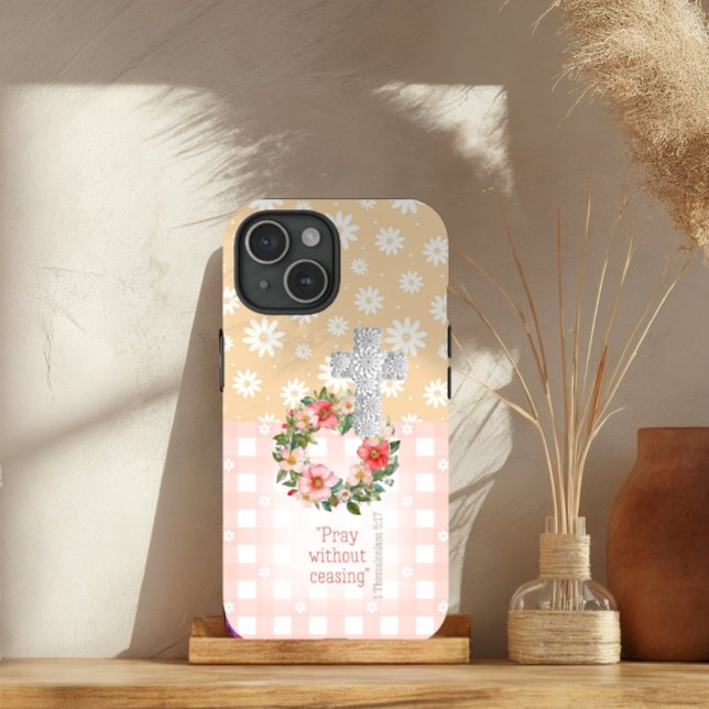 Niedlich Pink Peach Rose Kranz Kreuzschrift Case-Mate iPhone Hülle (Von Creator hochgeladen)