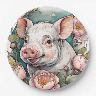 Niedlich Pink Peony Piggpet Pig Pappteller