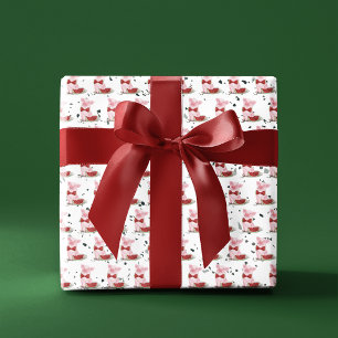 Niedlich Pink Pig Bowtie Watermelon Muster Terrazz Geschenkpapier