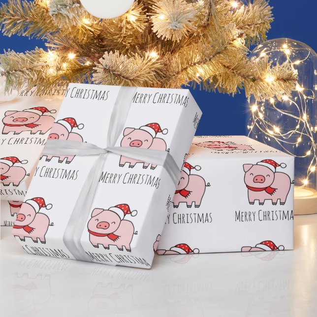 Niedlich Pink Pig Christmas Vibes Minimalistisch Geschenkpapier (Feiertage)