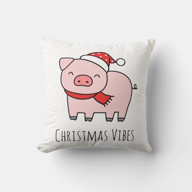 Niedlich Pink Pig Christmas Vibes Minimalistisch Kissen (Vorderseite)