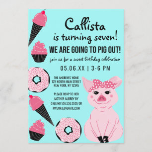 Niedlich Pink Pig Eiscreme Donuts Cupcake Geburtst Einladung