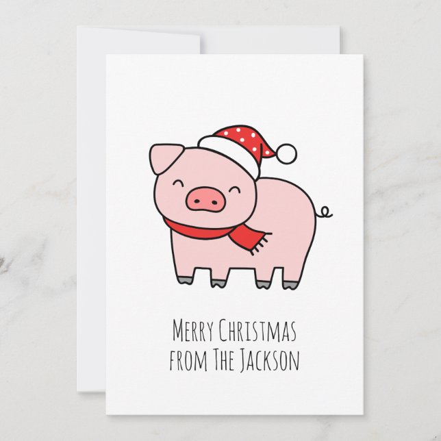 Niedlich Pink Pig Frohe Weihnachten Einfach Minima (Vorderseite)