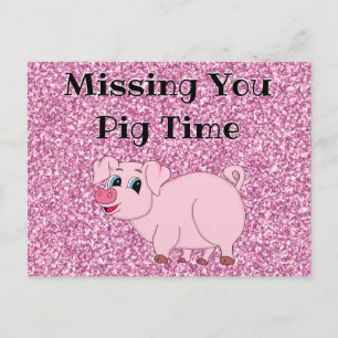 Niedlich Pink Pig Glitzer Postkarte