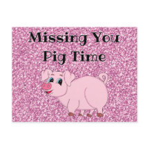 Niedlich Pink Pig Glitzer Postkarte