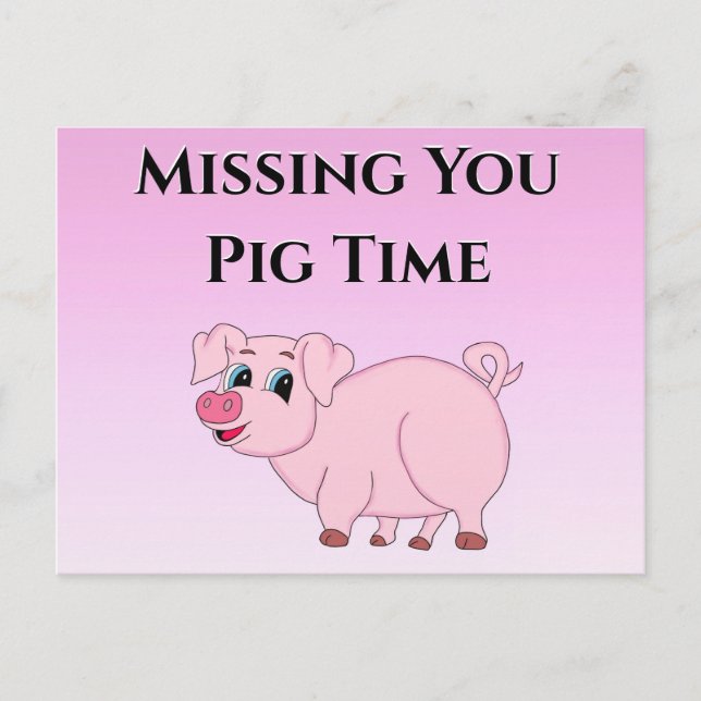 Niedlich Pink Pig Illustration Miss You Postcard Postkarte (Vorderseite)