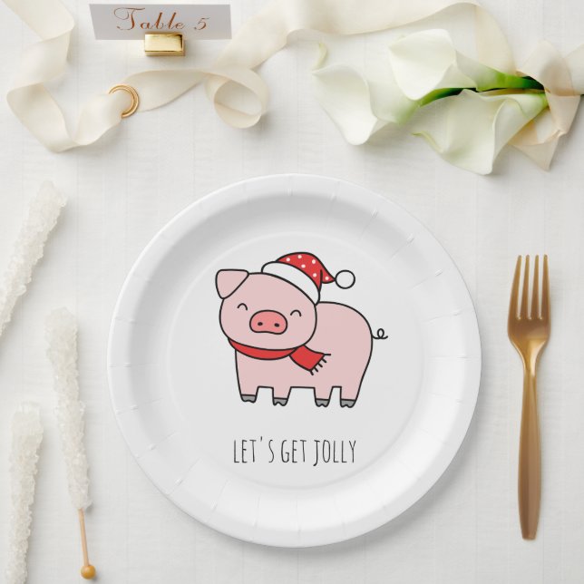 Niedlich Pink Pig Lasse Jolly Minimalistische Weih Pappteller (Hochzeit)