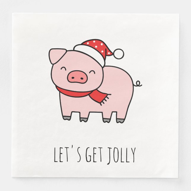 Niedlich Pink Pig Lasse Jolly Minimalistische Weih Serviette (Vorderseite)