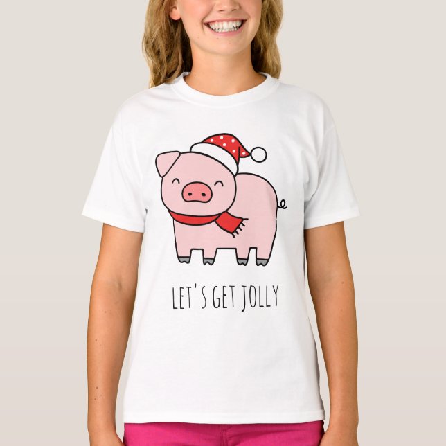 Niedlich Pink Pig Lasse Jolly Minimalistische Weih T-Shirt (Vorderseite)