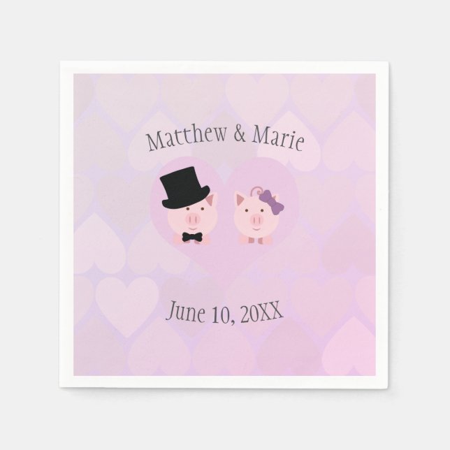 Niedlich Pink Pig Liebe Herzmuster Hintergrund Serviette (Vorderseite)