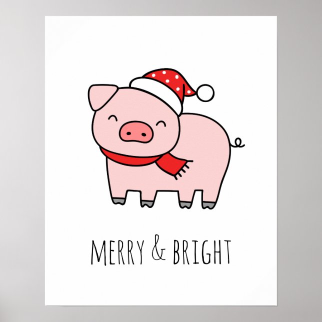 Niedlich Pink Pig Merry & Bright Minimalistisch Ch Poster (Vorne)