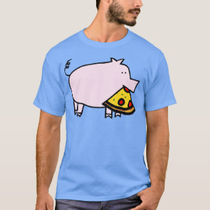 Niedlich Pink Pig mit Pepperoni Pizza Slice im Mun T-Shirt
