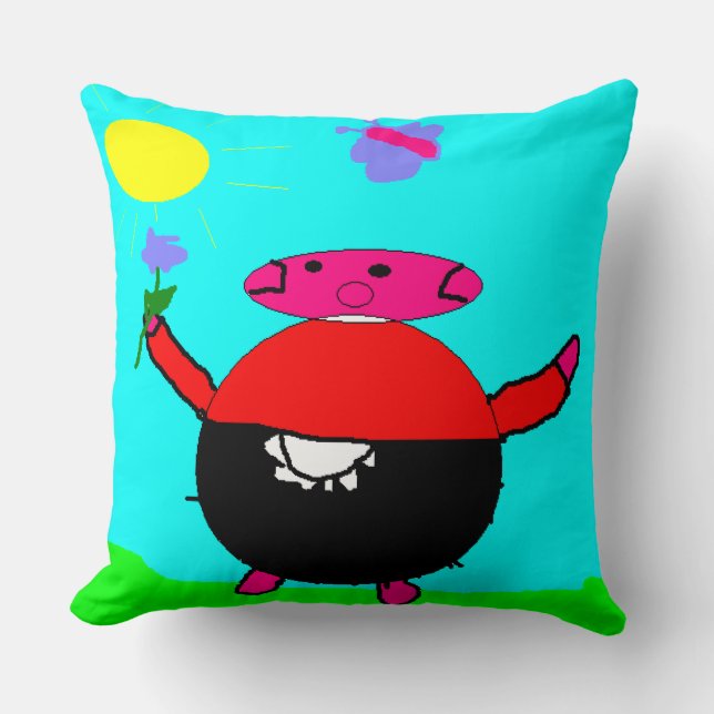 Niedlich Pink Pig mit Sonnenblumen und Schmetterli Kissen (Vorderseite)