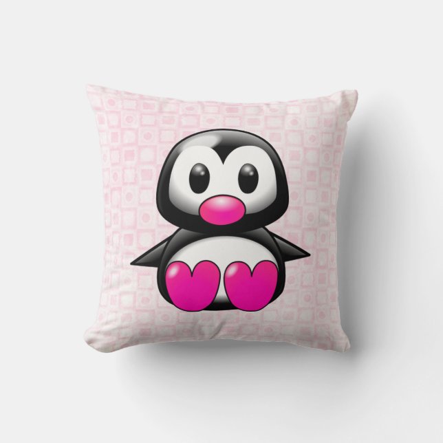 Niedlich Pink Pinguin Kissen (Vorderseite)