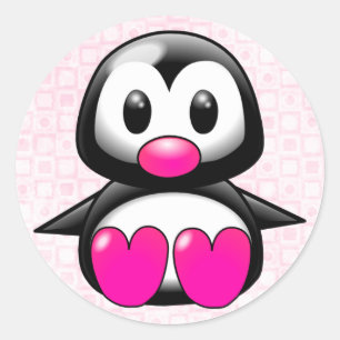 Niedlich Pink Pinguin Runder Aufkleber