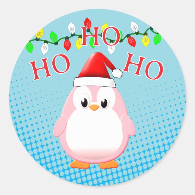 Niedlich Pink Pinguin Weihnachtsmannmütze Weihnach Runder Aufkleber (Vorderseite)